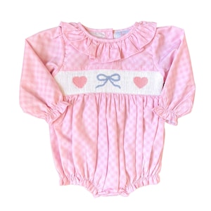 Heart & Bow Gingham Smocked Bubble