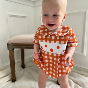 Boy Pumpkin Smocked Bubble