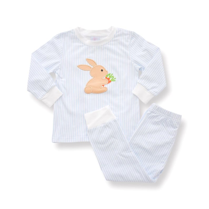 Bunny and Carrots Blue Pajama Set image 1