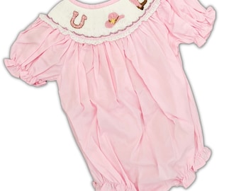 Cowgirl Smocked Bubble - Smocked Rodeo Bubble - Pink Smocked Bubble