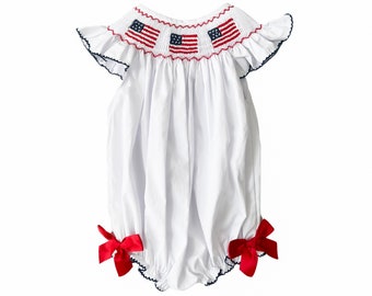 Ellie Fourth of July Smocked Bubble with Bows