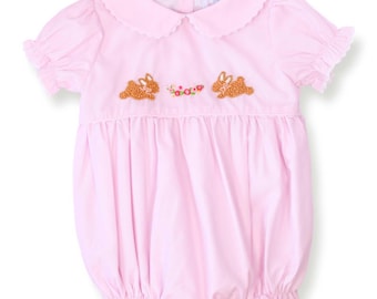 Cally Bunnies and Florals Pink Smocked Bubble