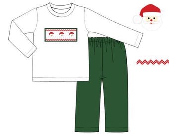 Santa Claus Smocked Pant Set in Green