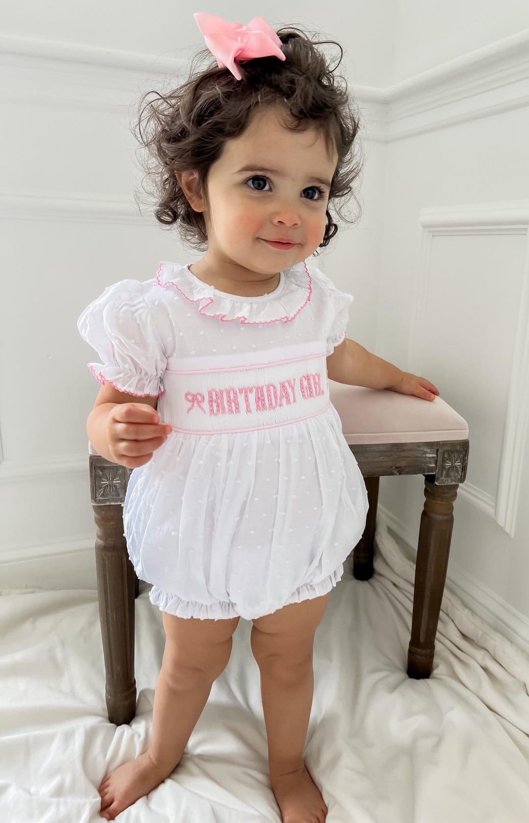 Smocked Mama's Girl Sweet Bows Scalloped Bubble