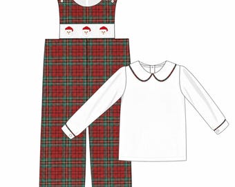 Santa Smocked Longall Set in Red Tartan