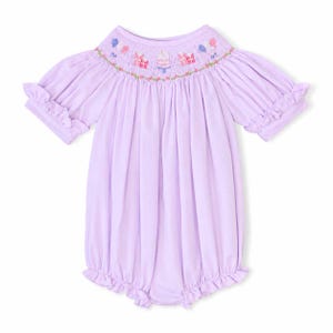 Smocked Birthday Bubble for Baby Girl, First Birthday Romper, Cake Gifts Balloons Embroidery, Toddler Party Outfit