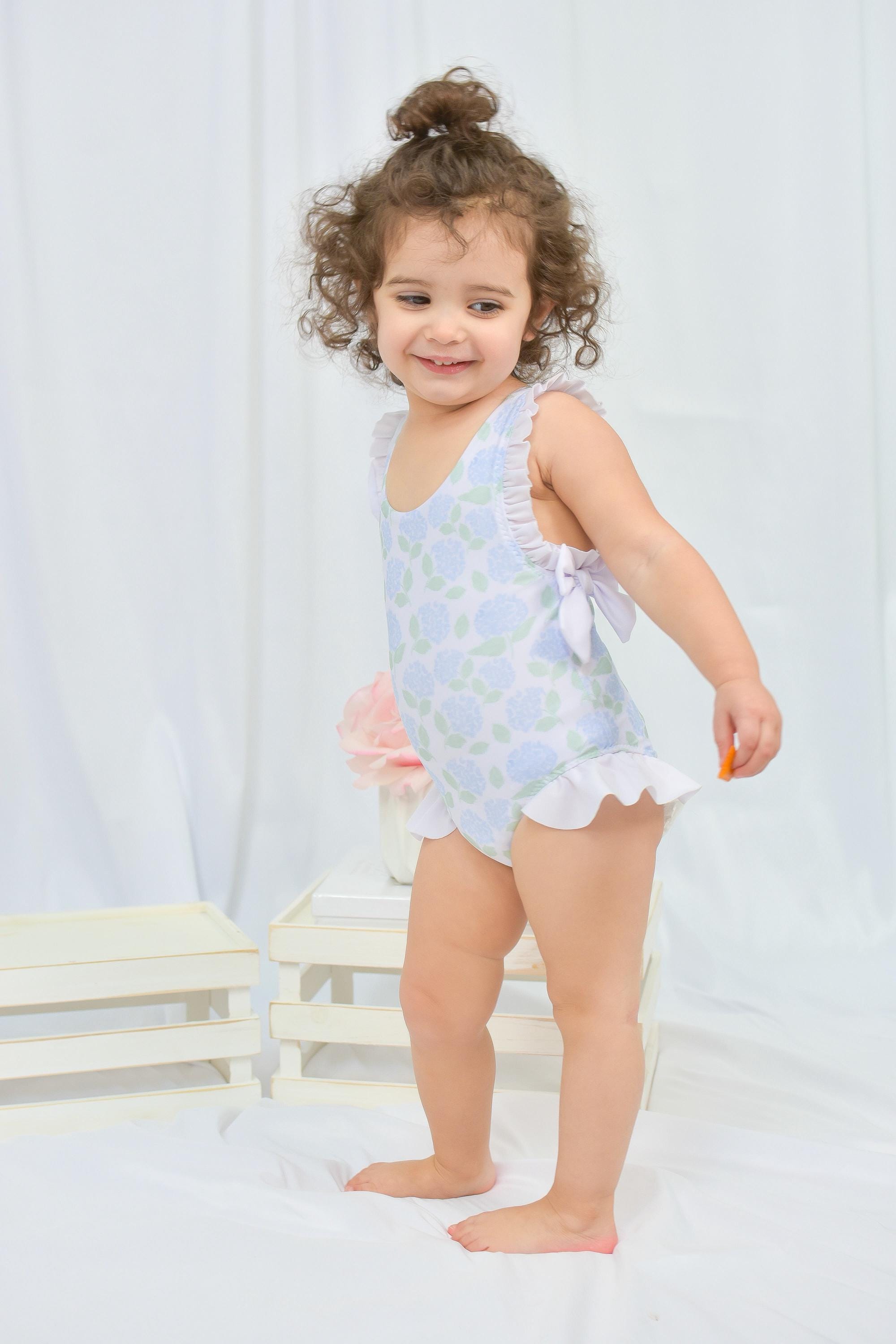 Girls Blue Hydrangea One Piece Ruffle Swimsuit - Etsy