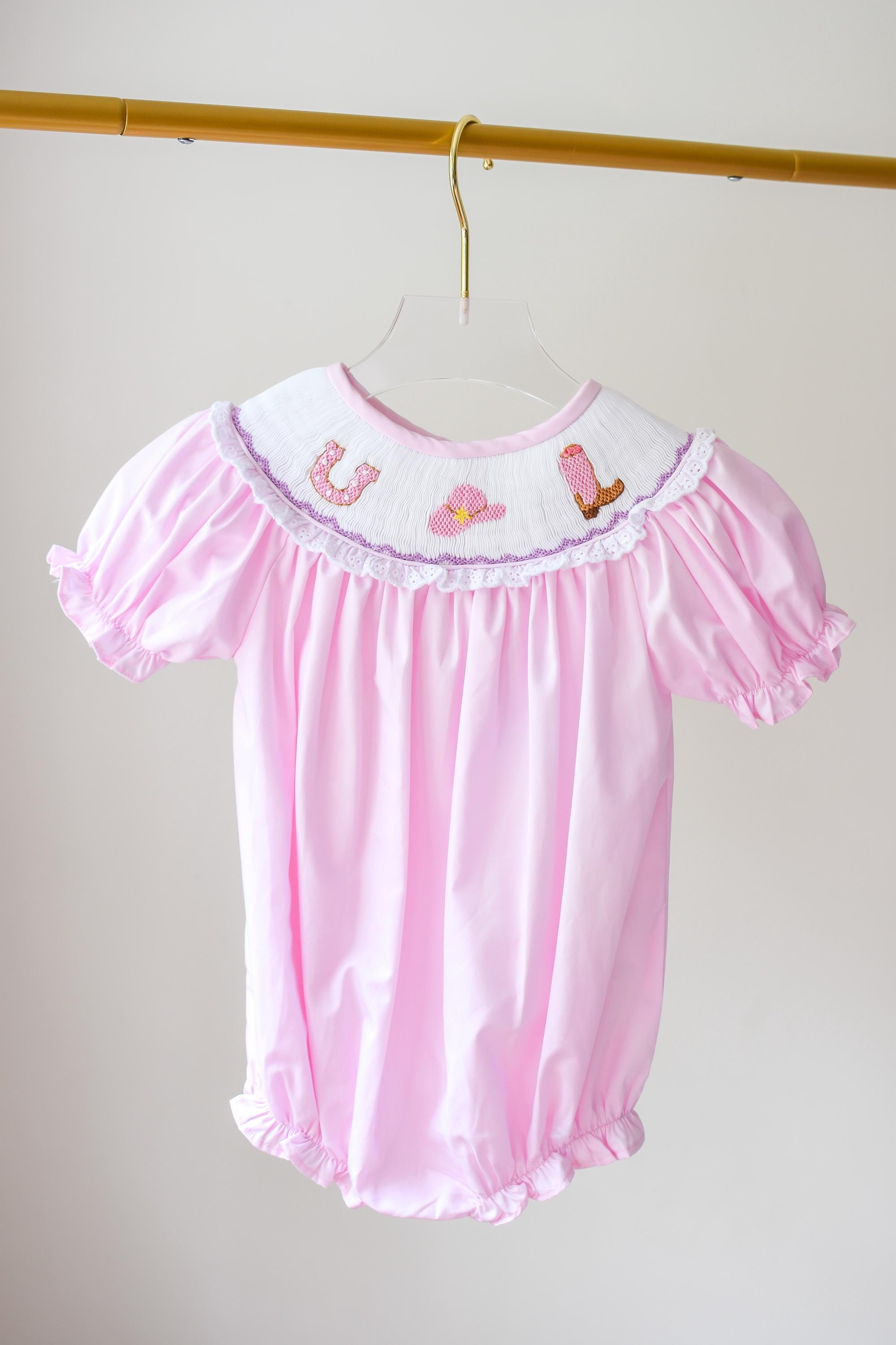Pink Smocked Cowgirl Bubble