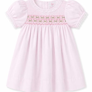 Smocked Baby Dress with Bonnet, Pink Floral Embroidered Heirloom Gown, Baptism or First Birthday Outfit for Baby Girl