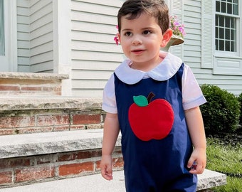 Daniel Navy Blue Apple Shortall-Boy Outfit-Toddler School Clothes-Preschool outfit-School Clothes For Boys-Navy Blue Boy School Outfit