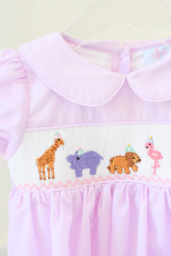 party animal birthday dress Smocked Safari for Baby Girl, Pink Peter Pan Collar Dress, Toddler Zoo Outfit whimsical animal motif Fantasy David Koma Fringed asymmetric Size Guide:14