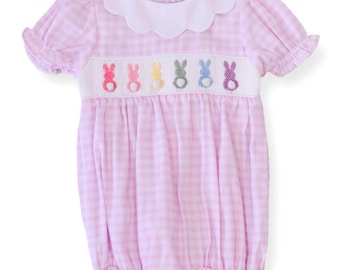 Emilie Easter Bunny Pink Gingham Smocked Bubble