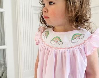 Phoebe Pink Rainbow Smocked Dress