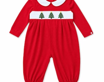 Red Christmas Tree Smocked Boy Longall