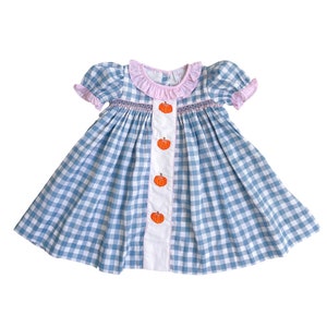 Blue Plaid Smocked Pumpkin Dress