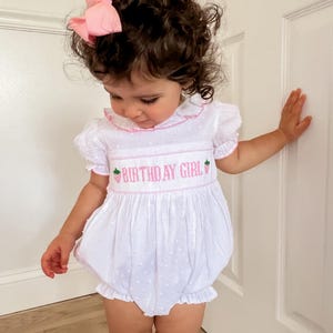 smocked birthday dress 12 months Birthday Smocked Dress, Pink – Stitchy Fish main image 1