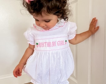 Birthday Girl Smocked Strawberry Bubble