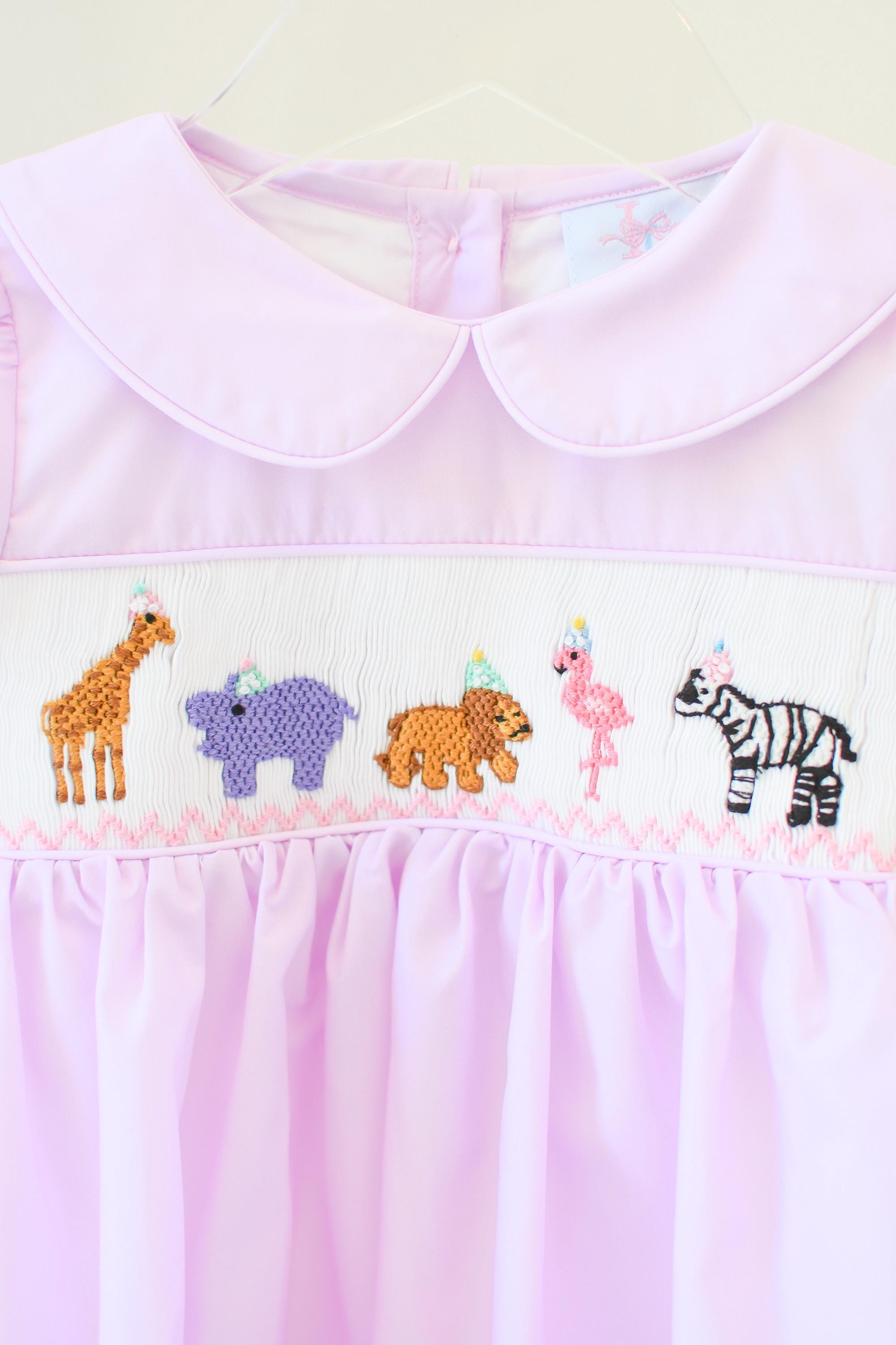 Smocked Safari Party Dress - Peter Pan Collar