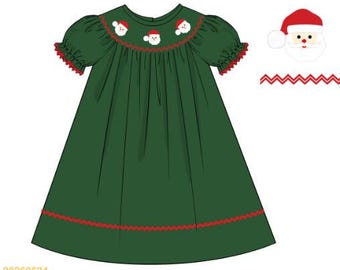 Santa Claus Smocked Dress in Green