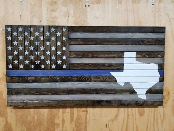 Wooden Rustic Style Thin Line American Flag with Any State Shape