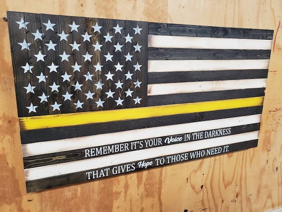 Wooden Rustic-Style Thin Gold Line American Flag "It's your voice in the darkness that gives hope to those who need it."