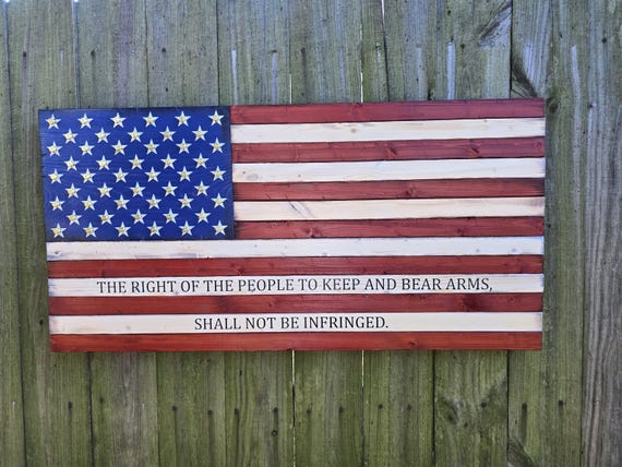 Wooden Rustic American Flag with Shell Casings and Second Amendment
