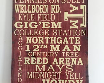 Aggie Collage Sign: Texas A&M Wall Art (12x18)