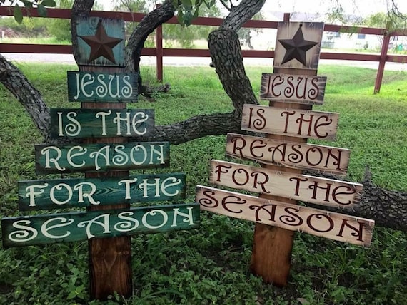Jesus Is The Reason For The Season wooden rustic Christmas Tree