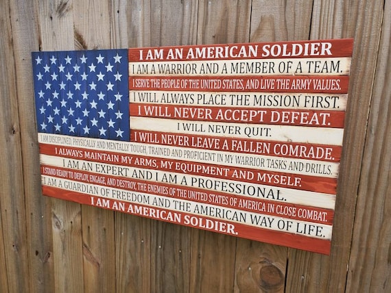 American Flag with Soldier's Creed | Wooden USA Flag | Gift for Veteran | Gift for Soldier | Rustic American Flag