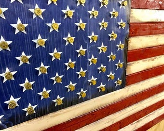 Rustic Wooden American Flag w/ Bullet Casings in Stars | Bullet Flag | Shell Casings Flag | Man Cave Decor | Gift for Him