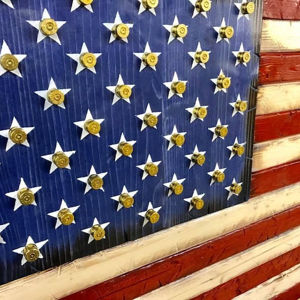 Rustic Wooden American Flag w/ Bullet Casings in Stars | Bullet Flag | Shell Casings Flag | Man Cave Decor | Gift for Him