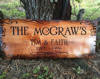 Personalized Family Name Sign (Gunstock Stain) | Housewarming Gift | Wedding Gift | Established Sign | Custom Last Name Sign