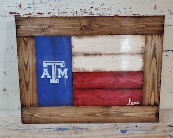 Bandera de madera de los Aggies de Texas A&M hecha a mano: decoración rústica de pared