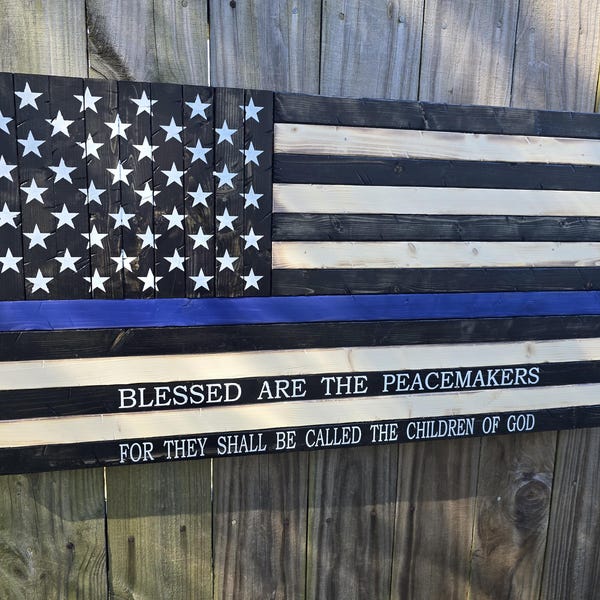 Rustic Wooden Thin Blue Line Flag: Police Officer Gift (19x37)