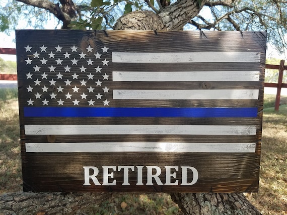 Rustic Style Thin Line American Flag "RETIRED" Wooden Sign