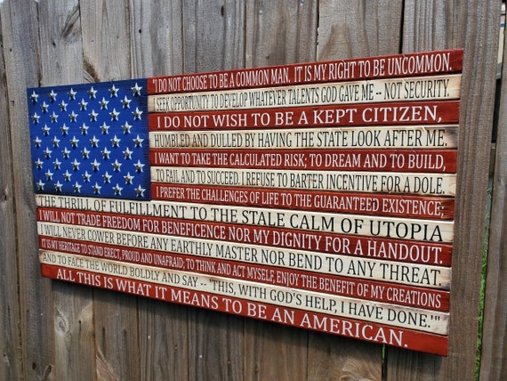 Wooden American Flag With American S Creed American Flag Etsy