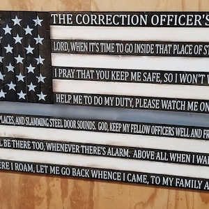 Thin Silver Line American Flag with Correction Officer&#39;s Prayer | Thin Gray Line Flag | Gift for Correctional Worker | Personalized Gift