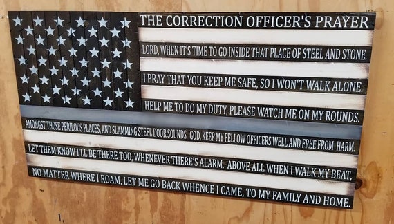 Thin Silver Line American Flag with Correction Officer's Prayer | Thin Gray Line Flag | Gift for Correctional Worker | Personalized Gift