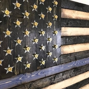 Rustic Wooden Thin Line American Flag with Shell Casings, Bullet Casings flag, Thin Blue Line Flag, Thin Red Line Flag, Gift for police