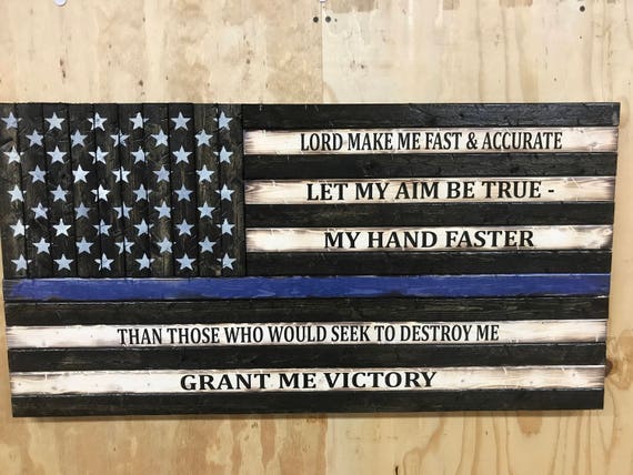 Rustic Wooden American Flag w/ the Soldier's Prayer | Thin Blue Line American Flag