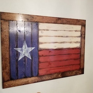 Framed Wooden Rustic-Style Texas Flag