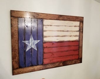 Framed Wooden Rustic-Style Texas Flag