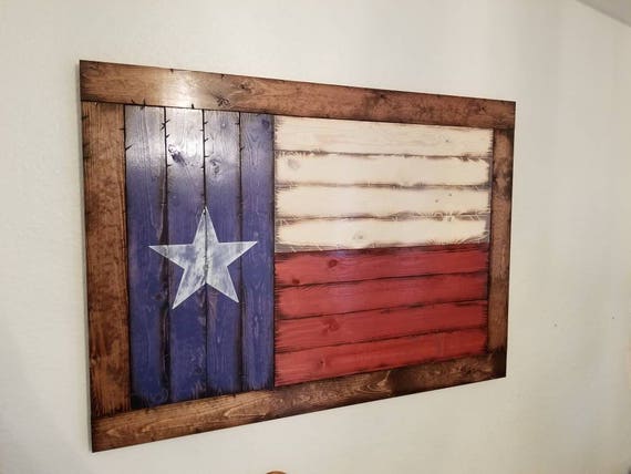 Framed Wooden Rustic-Style Texas Flag