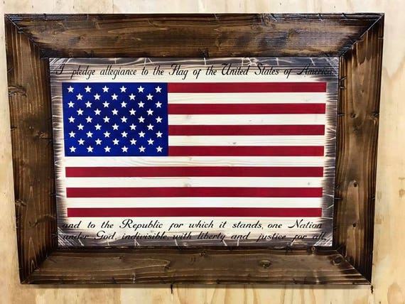 Wooden Rustic Style American Flag Sign w/ the Pledge of Allegiance