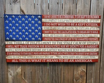 Rustic Wooden American Flag with American's Creed - USA Decor