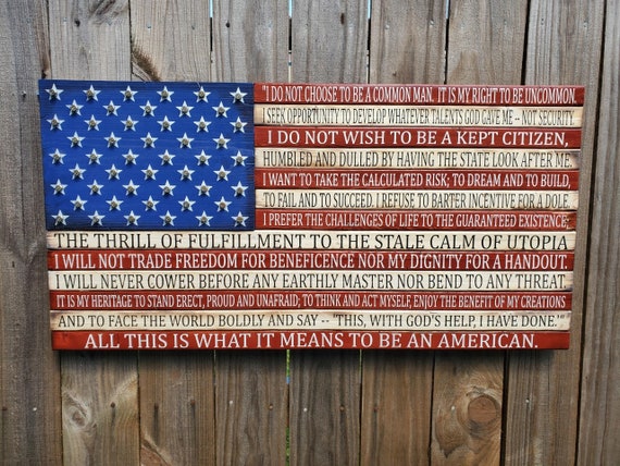 Wooden American Flag with American's Creed | American Flag Decor | USA Flag | Pallet Flag | Rustic American Flag | Old Glory