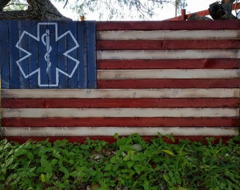 EMS Wooden Rustic American Flag