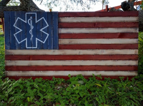 EMS Wooden Rustic American Flag