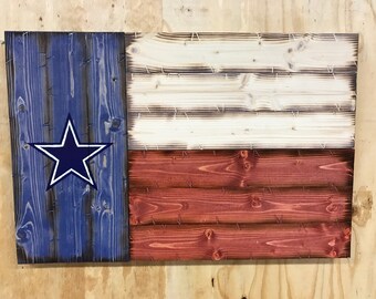 Handmade Rustic Wooden Dallas Cowboys Texas Flag: Man Cave Decor