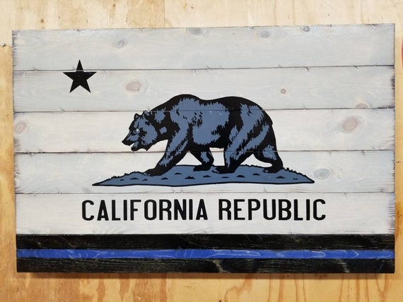 Thin Line Wooden Rustic-Style California Flag